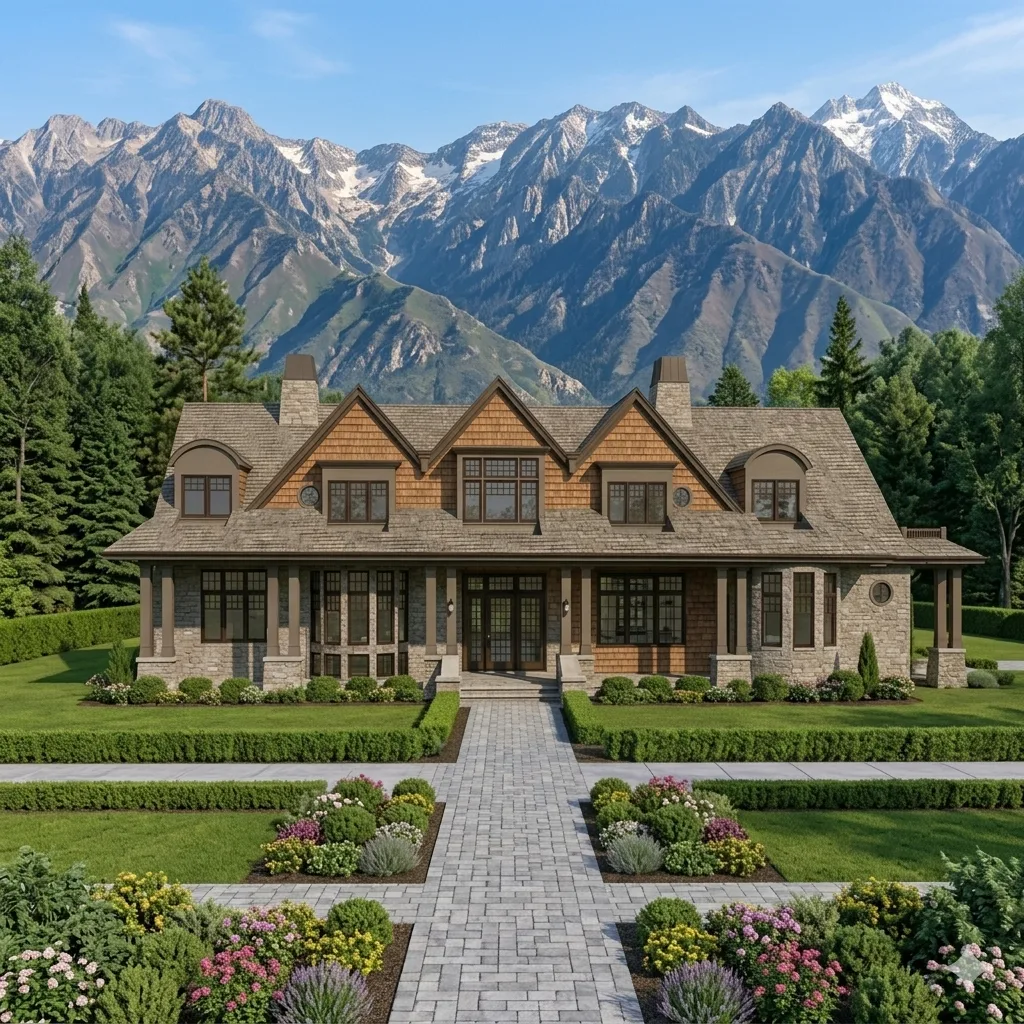 Custom home rendering with Wasatch Mountains backdrop